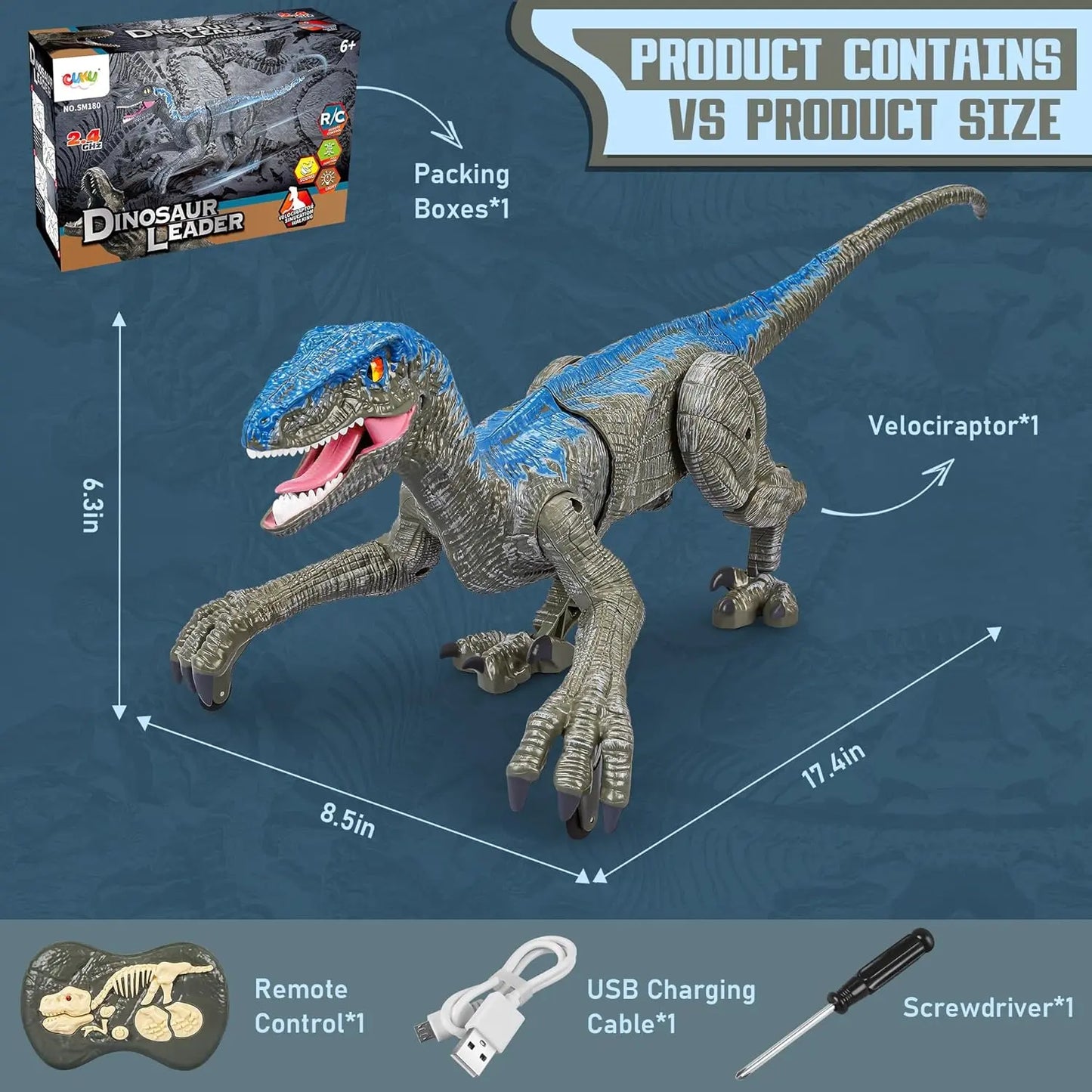 Remote Controlled Dinosaur Toy with Rechargeable Battery and Lifelike Sounds, 2.4GHz Remote Avento Goods