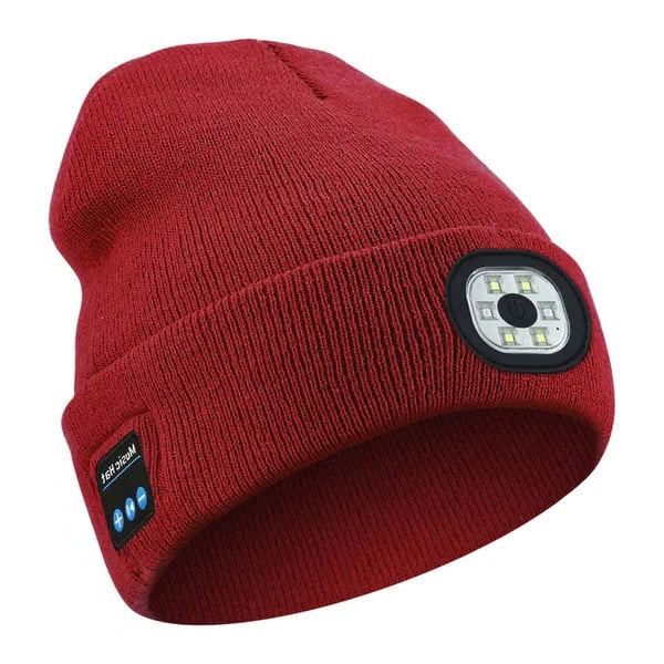Bluetooth Beanie with Front LED Light and Removable Speaker Module, Washable Acrylic Blend