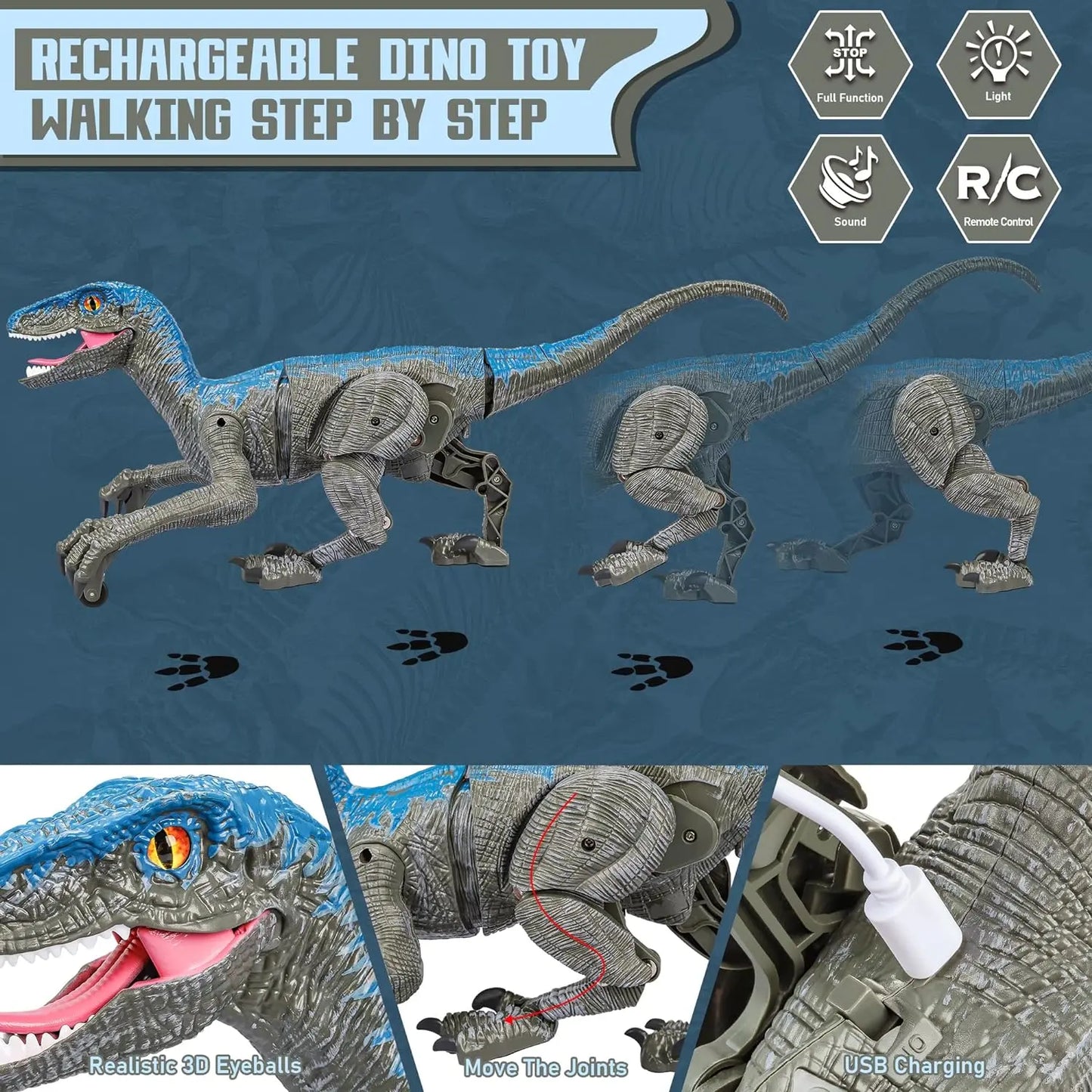 Remote Controlled Dinosaur Toy with Rechargeable Battery and Lifelike Sounds, 2.4GHz Remote Avento Goods