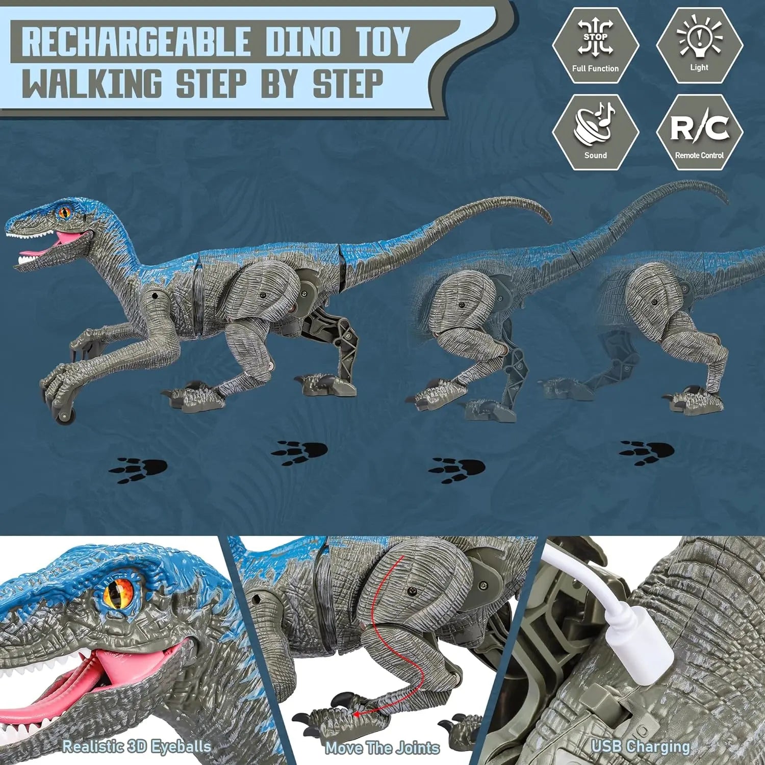 Remote Controlled Dinosaur Toy with Rechargeable Battery and Lifelike Sounds, 2.4GHz Remote Avento Goods