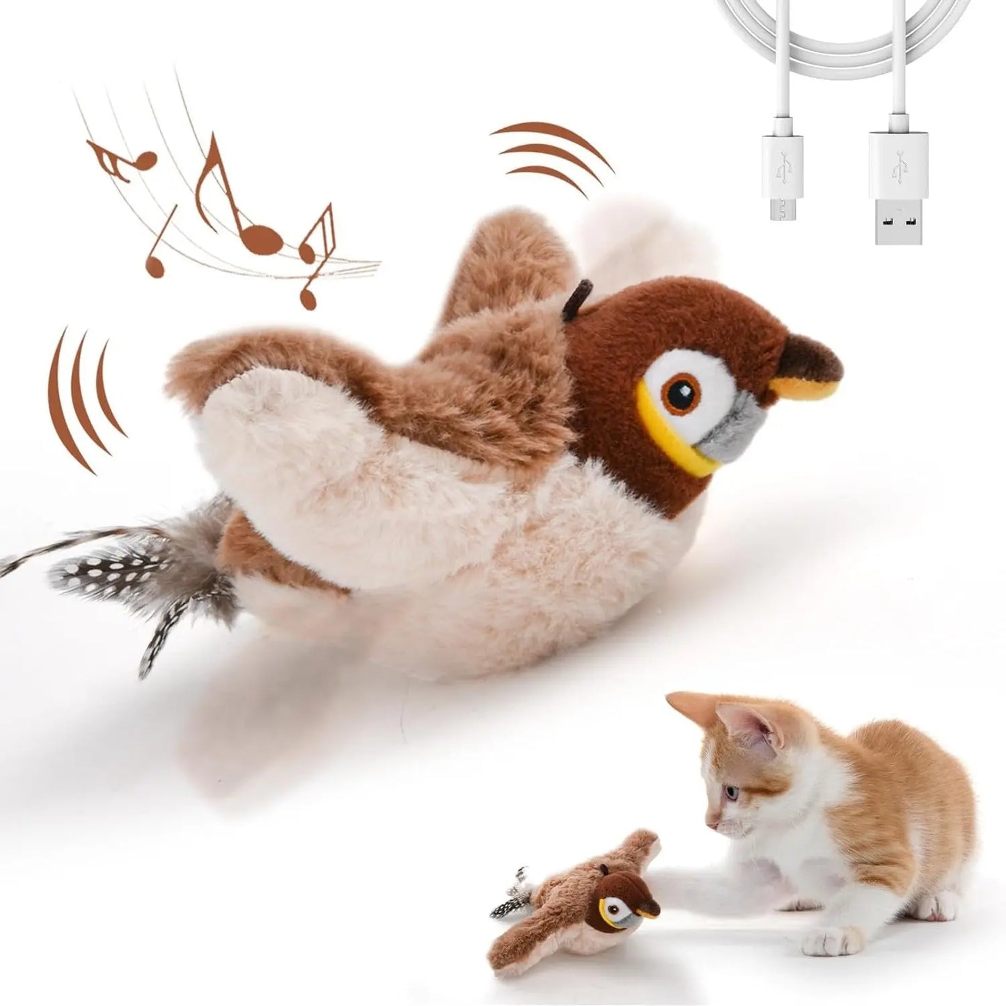 Interactive Cat Toy with Motion-Activated Chirping and Feathery Tail, USB Rechargeable Avento Goods