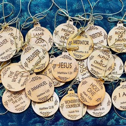 Advent Name Ornaments with Daily Devotional Prompts and Solid Wood Set, 12 or 25 Pieces