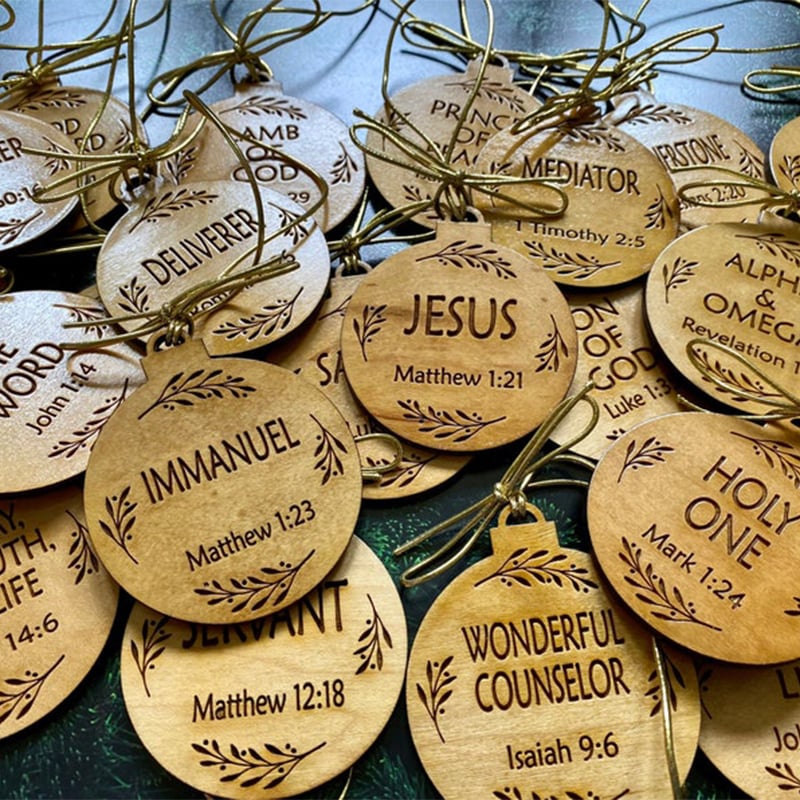 Advent Name Ornaments with Daily Devotional Prompts and Solid Wood Set, 12 or 25 Pieces