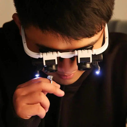 LED Magnifier Headset with Three Lenses 8x/15x/23x and Dual LEDs, Detachable Headband Avento Goods