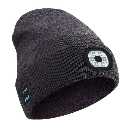 Bluetooth Beanie with Front LED Light and Removable Speaker Module, Washable Acrylic Blend