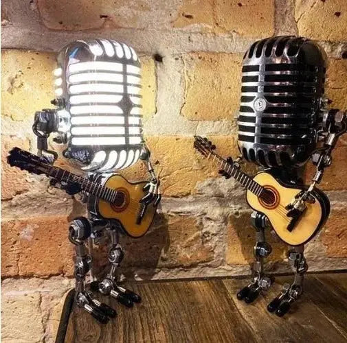 Microphone Lamp with Articulated Joints and Vintage Metal Robot Design, LED Included Avento Goods