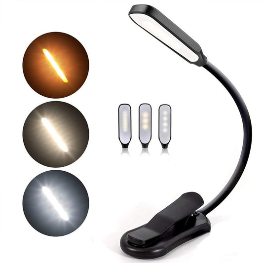 Book Light with Adjustable Color Temperature and Clip Clamp, 9-LED USB Rechargeable