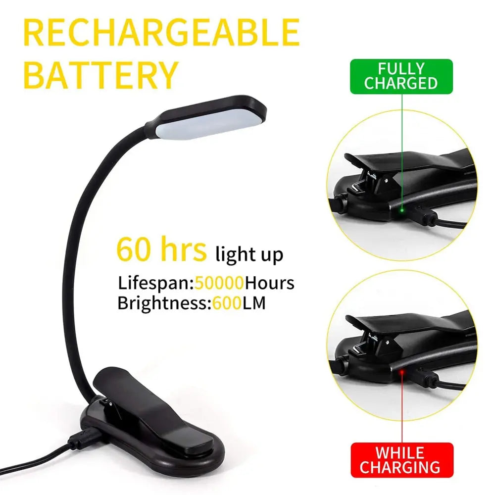 Book Light with Adjustable Color Temperature and Clip Clamp, 9-LED USB Rechargeable Avento Goods