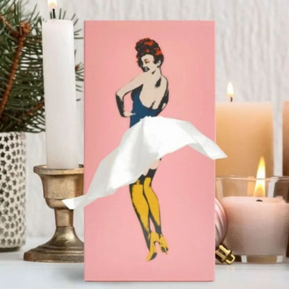 Tissue Box Cover with Fluttering Skirt and Weighted Base, Fits Standard Rectangular Boxes