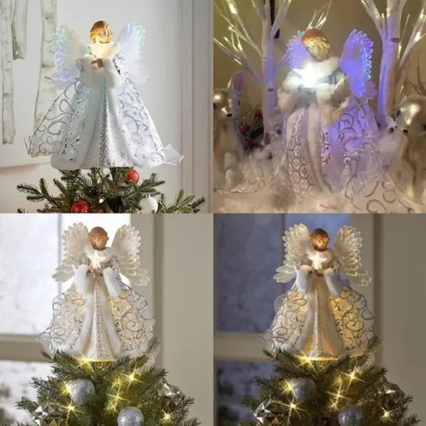Angel Tree Topper with Motorized Flapping Wings and Fiber Optic Lighting, 12-Inch Height Avento Goods