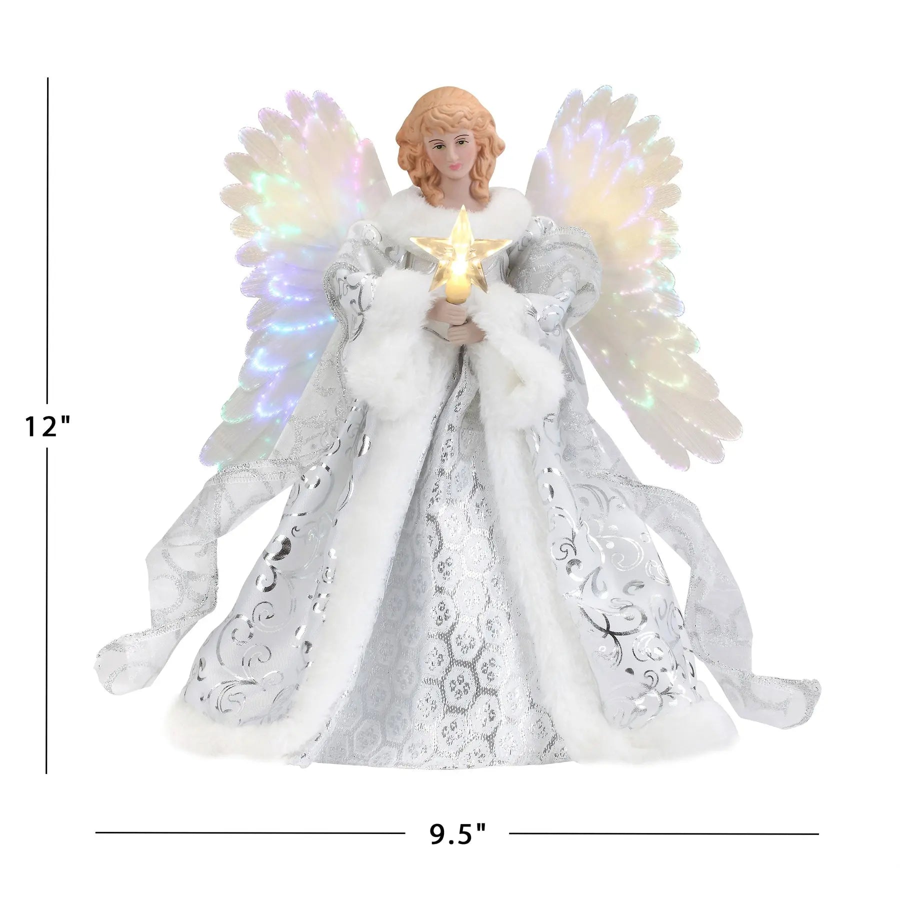 Angel Tree Topper with Motorized Flapping Wings and Fiber Optic Lighting, 12-Inch Height Avento Goods