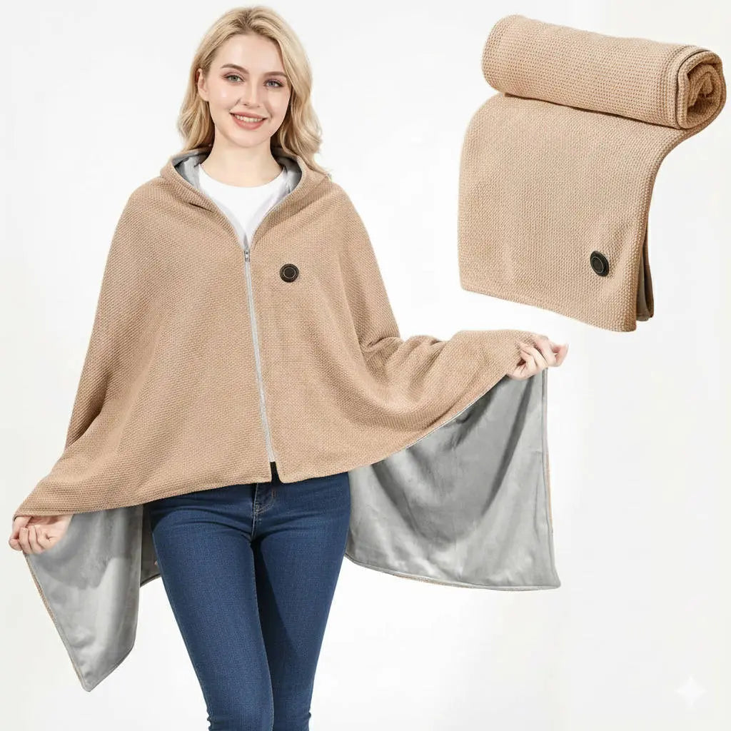 Heated Shawl with 8-Zone Carbon Fiber Heating and 3-Level Heat Control, USB Type C Powered Avento Goods