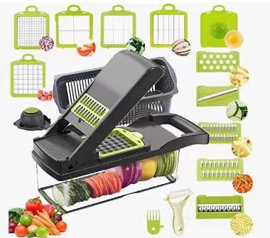Vegetable Slicer with Interchangeable Blades and Container, Non-Slip Feet