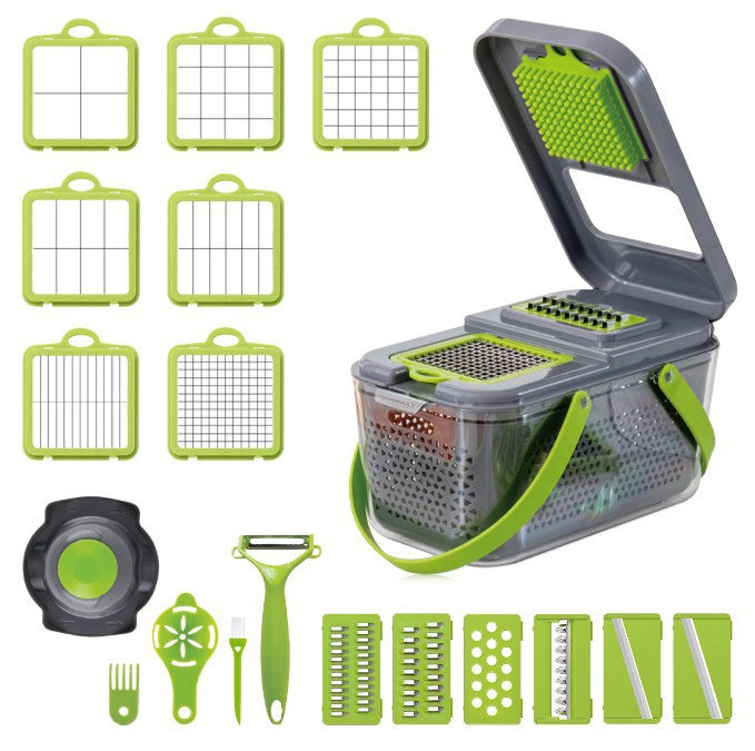 Vegetable Slicer with Interchangeable Blades and Container, Non-Slip Feet