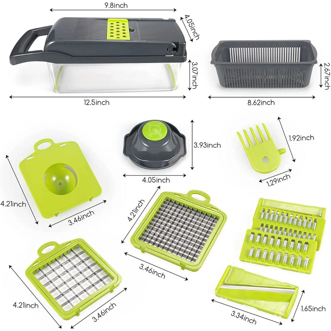 Vegetable Slicer with Interchangeable Blades and Container, Non-Slip Feet