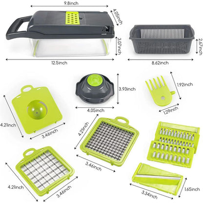 Vegetable Slicer with Interchangeable Blades and Container, Non-Slip Feet