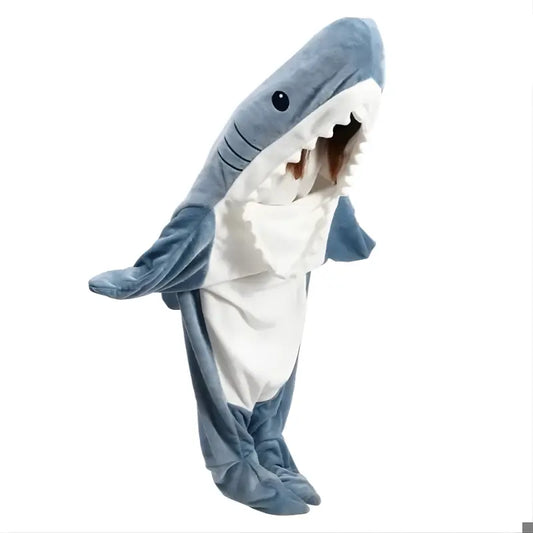 Hooded Shark Blanket with Plush Flannel and Full-Body Toe Coverage, One Size Avento Goods