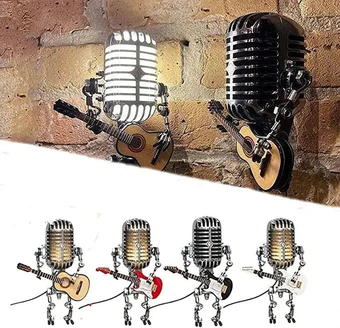 Microphone Lamp with Articulated Joints and Vintage Metal Robot Design, LED Included Avento Goods