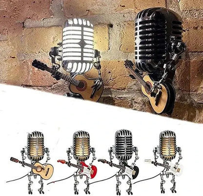 Microphone Lamp with Articulated Joints and Vintage Metal Robot Design, LED Included Avento Goods