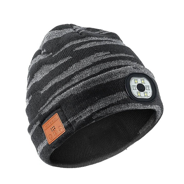 Bluetooth Beanie with Front LED Light and Removable Speaker Module, Washable Acrylic Blend