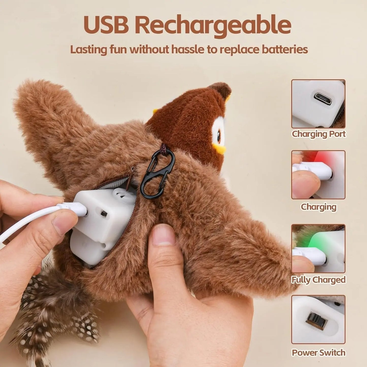 Interactive Cat Toy with Motion-Activated Chirping and Feathery Tail, USB Rechargeable Avento Goods