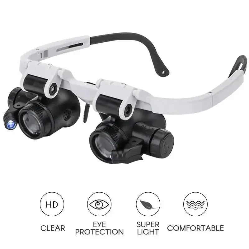 LED Magnifier Headset with Three Lenses 8x/15x/23x and Dual LEDs, Detachable Headband Avento Goods