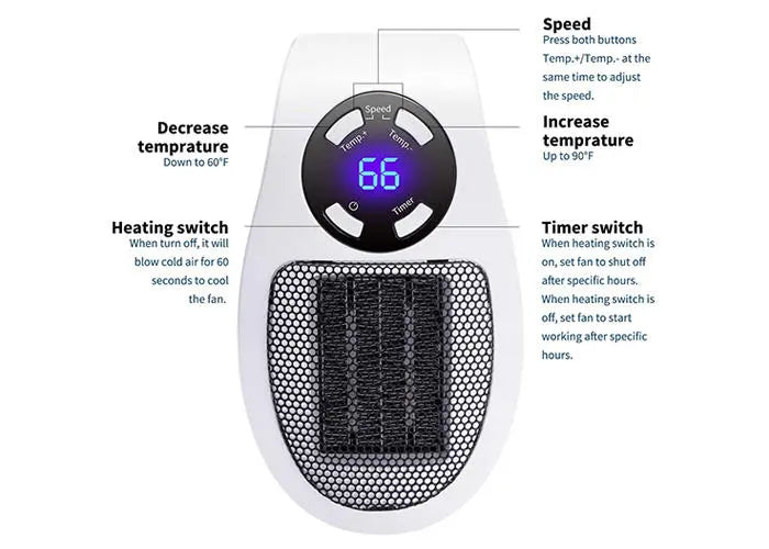 Portable Space Heater with 1500W Heat and Timer, Up to 350 Sq Ft Coverage Avento Goods