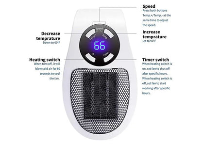 Portable Space Heater with 1500W Heat and Timer, Up to 350 Sq Ft Coverage Avento Goods