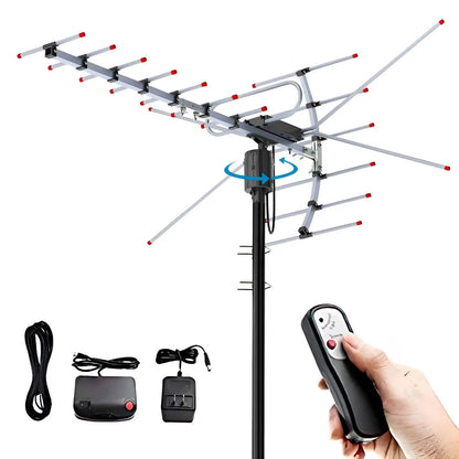 Motorized Outdoor TV Antenna with 360 Degree Rotation and Dual Band UHF VHF, Long Range Avento Goods