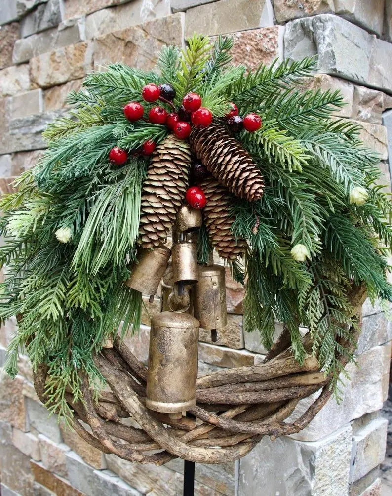 Christmas Wreath with Handcrafted Vine Base and Pinecone Accents, 17-Inch Avento Goods