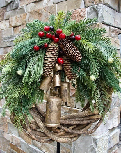 Christmas Wreath with Handcrafted Vine Base and Pinecone Accents, 17-Inch Avento Goods