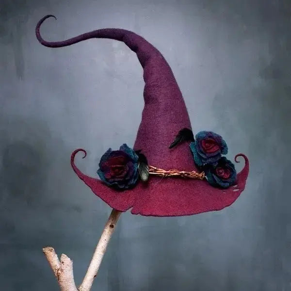 Hand-Felted Witch Hat with Adjustable Fit and Hand-Dyed Chiffon Trim, Lightweight Avento Goods
