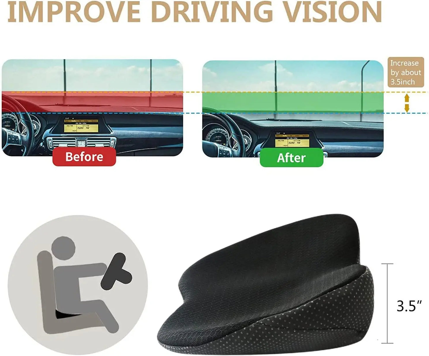 Car Seat Booster Cushion with Memory Foam and Removable Breathable Cover, Non-Slip Base Avento Goods