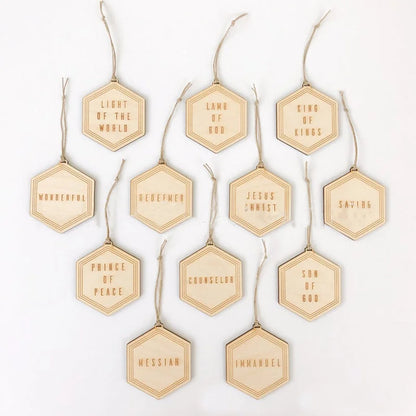 Advent Name Ornaments with Daily Devotional Prompts and Solid Wood Set, 12 or 25 Pieces