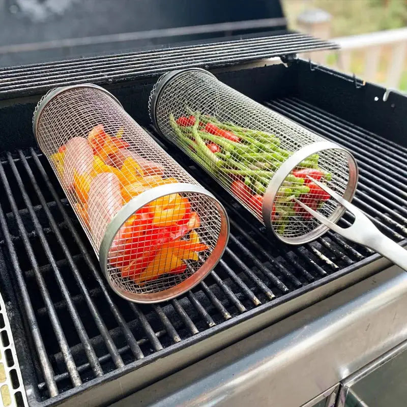 Rotating Grill Basket with 360 Degree Spin and Dishwasher Safe, Stainless Steel Avento Goods