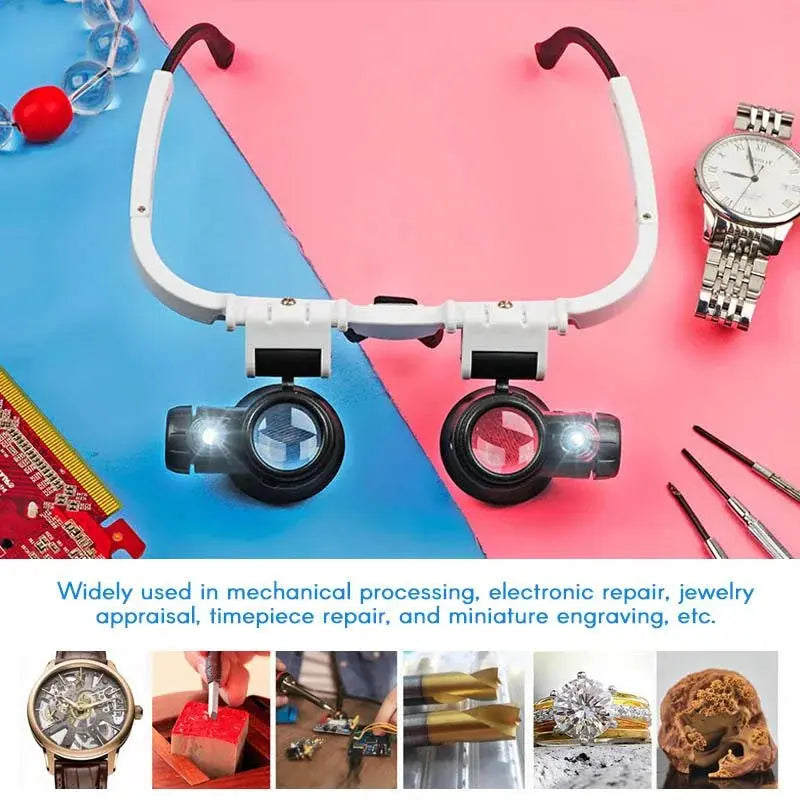 LED Magnifier Headset with Three Lenses 8x/15x/23x and Dual LEDs, Detachable Headband Avento Goods