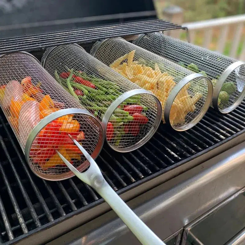 Rotating Grill Basket with 360 Degree Spin and Dishwasher Safe, Stainless Steel Avento Goods