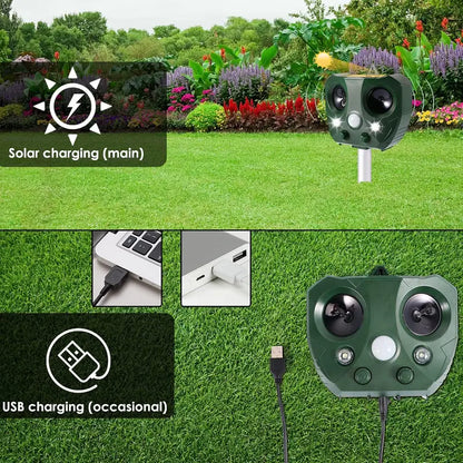 Bird Repeller with Ultrasonic Pulses and Solar Charging, USB Backup, 30ft Range Avento Goods