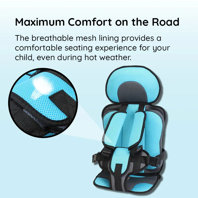 Child Car Seat Cushion with Adjustable Five-Point Harness and Breathable Mesh, Foldable