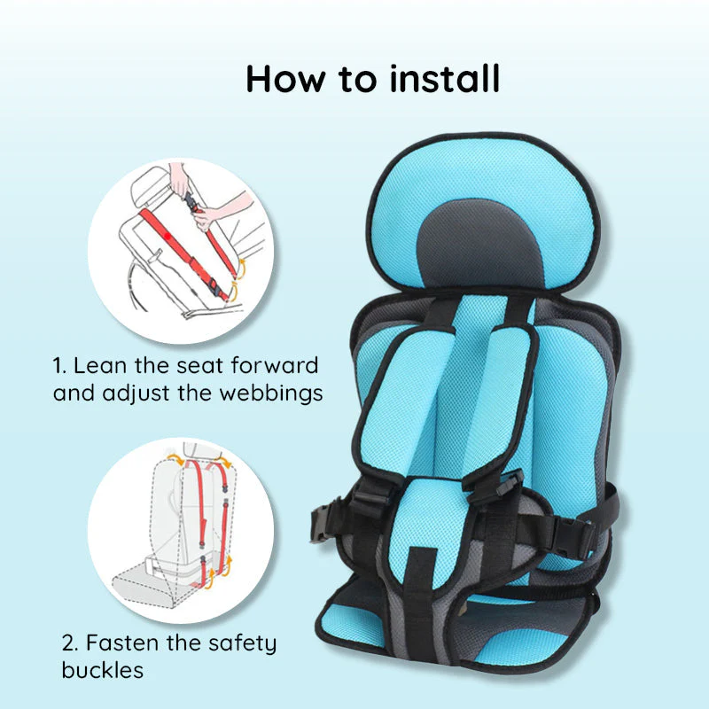Child Car Seat Cushion with Adjustable Five-Point Harness and Breathable Mesh, Foldable