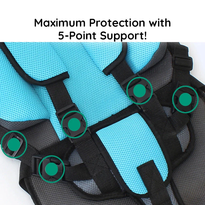 Child Car Seat Cushion with Adjustable Five-Point Harness and Breathable Mesh, Foldable