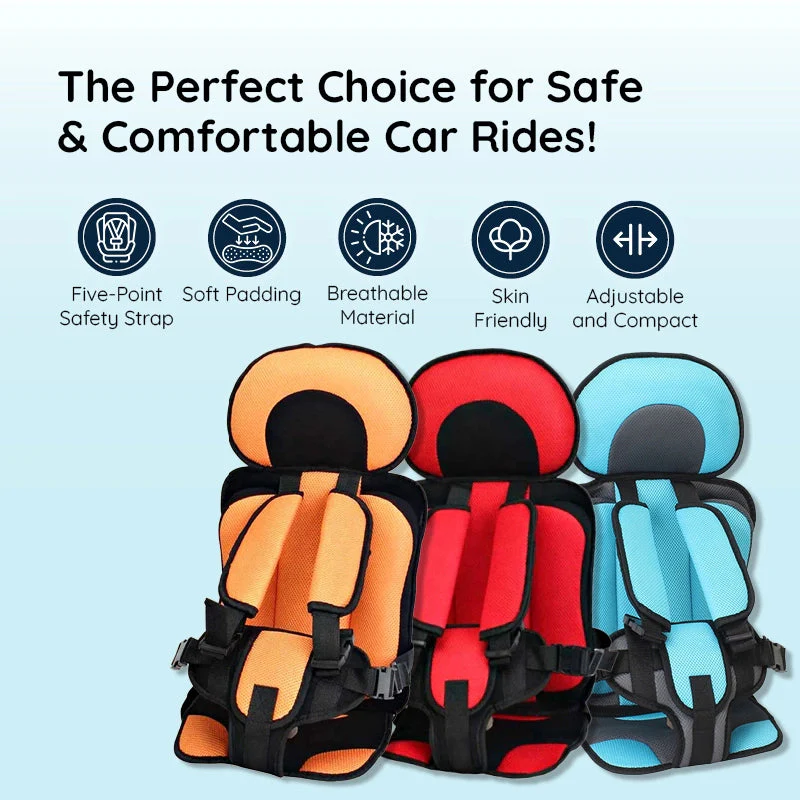 Child Car Seat Cushion with Adjustable Five-Point Harness and Breathable Mesh, Foldable
