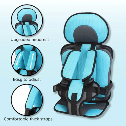 Child Car Seat Cushion with Adjustable Five-Point Harness and Breathable Mesh, Foldable