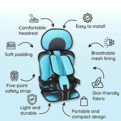 Child Car Seat Cushion with Adjustable Five-Point Harness and Breathable Mesh, Foldable