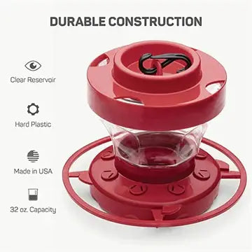 Hummingbird Feeder with Ant Moat and Eight Feeding Ports, 16 oz Clear Reservoir Avento Goods