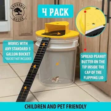 Bucket Mouse Trap with Auto-Reset Lid and Reusable Design, 4-Pack for 5-Gallon Buckets Avento Goods