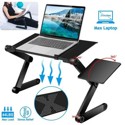 Adjustable Laptop Stand with 360 Degree Legs and Detachable Mouse Pad, Ventilated Aluminum