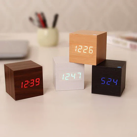 Wooden Digital Clock with Invisible LED Display and Alarm, USB or Battery Power