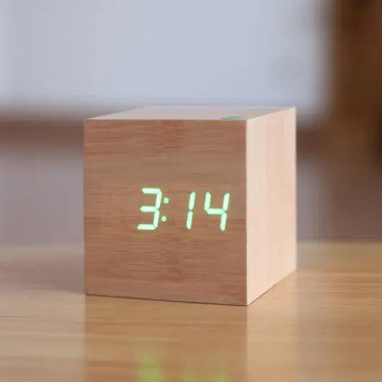 Wooden Digital Clock with Invisible LED Display and Alarm, USB or Battery Power Avento Goods