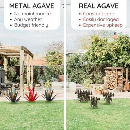 Metal Agave Sculpture with Rustic Finish and Weather-Resistant Construction, Easy Assembly Avento Goods